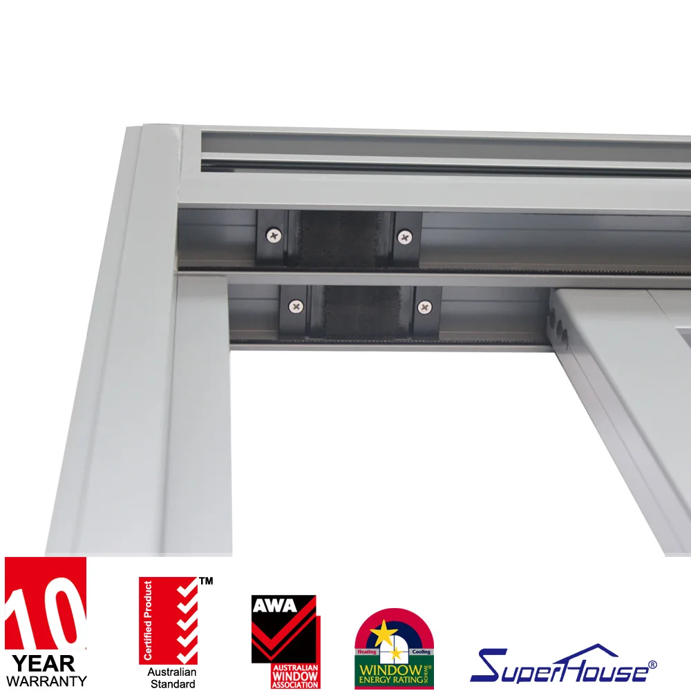 AS2047/AAMA/CSA Certified slim frame double glass aluminium exterior 3 tracks sliding stacker door