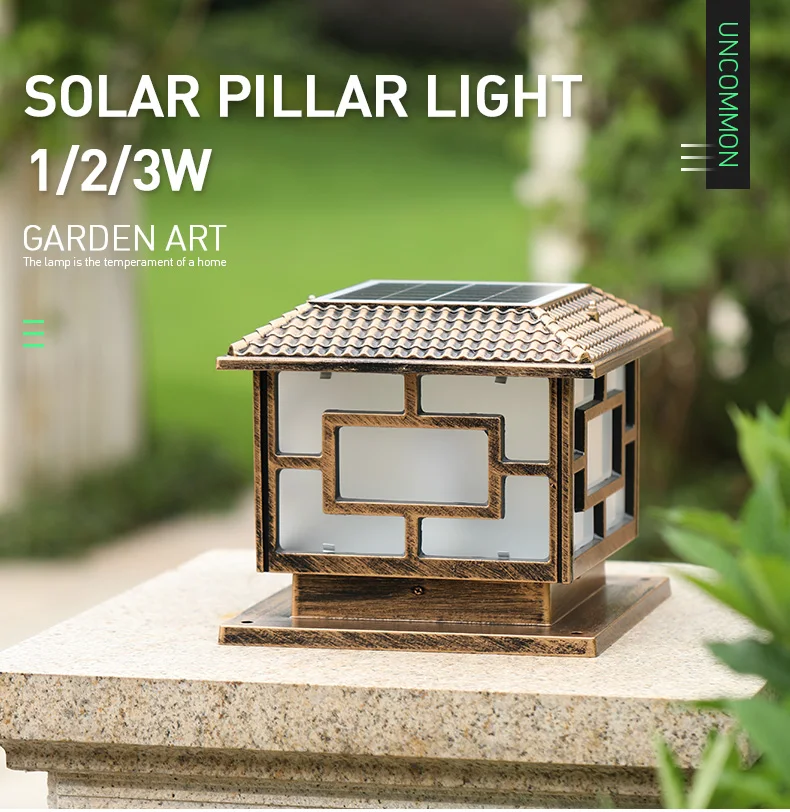 Outdoor Waterproof Aluminum Garden Main Gate Solar Sensor Led Pillar Light
