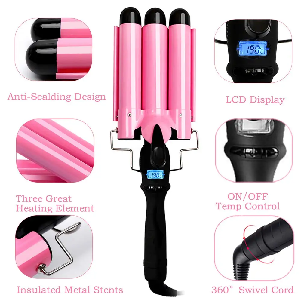 Home Use New Three Barrel Ceramic Ionic Big Wave Curler Automatic Lcd ...