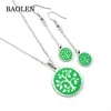 Newly Design Fashional 18k Gold Plated Life Tree Enamel Pendant Necklace Earring Jewelry Set