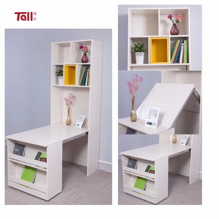 Wholesale White Color Folding Table Wooden Folding Desk With Bookcase