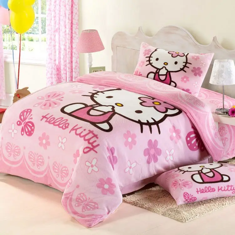 FREE Shipping coral fleece bedding set hello kitty pink ...