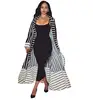 Women's Geometric Patterns Modest Muslim Islamic Open Front Abaya Jilbab Coat with Belt