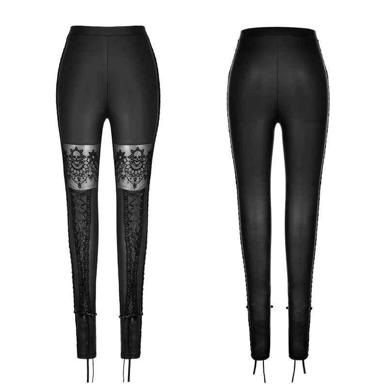 WK-293 PUNK RAVE Gothic Style Winter Skull Embroidered Rope Women's Leggings