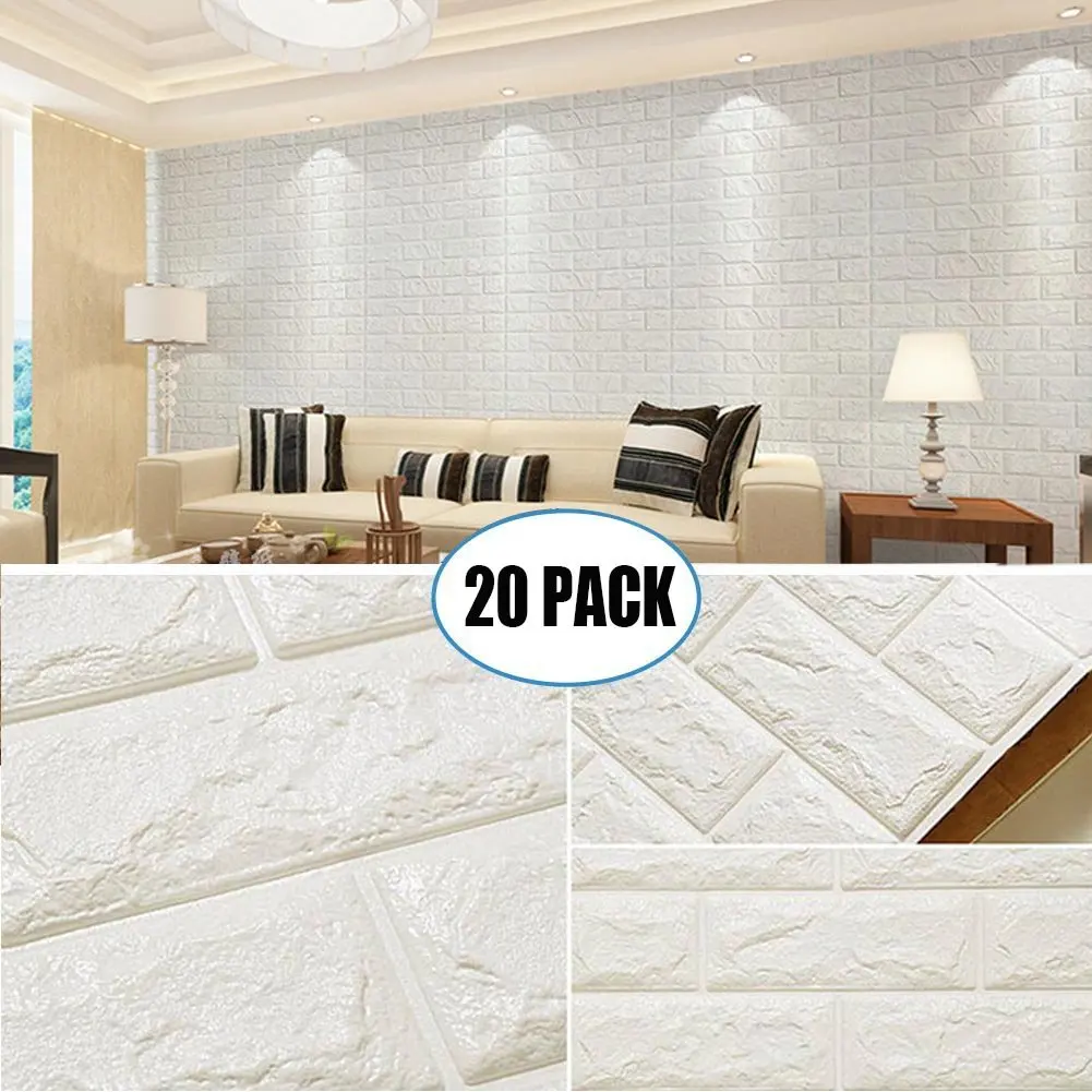 Buy 20 Pack 3D Brick Wall Stickers White Color Selfadhesive Panel