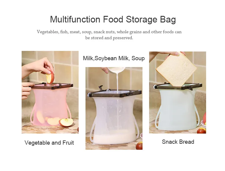 Wholesale High Quality Free Sample China Manufacturer Reusable Silicone Food Storage Bag 1000ML/1500ML