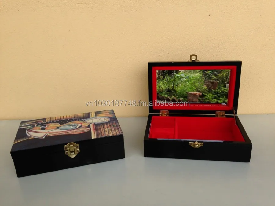 Vietnam lacquer jewelry box with faux suede, direct supply, Ha Thai lacquer