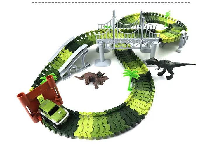 Diy Bending Flexible Railways Dinosaur Toy Set Race Track With Electric