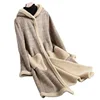 Elegant sheep shearing fur jacket winter warm long coats double face can wear woman plaid jackets