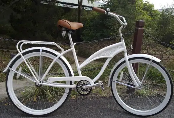 white beach cruiser bike