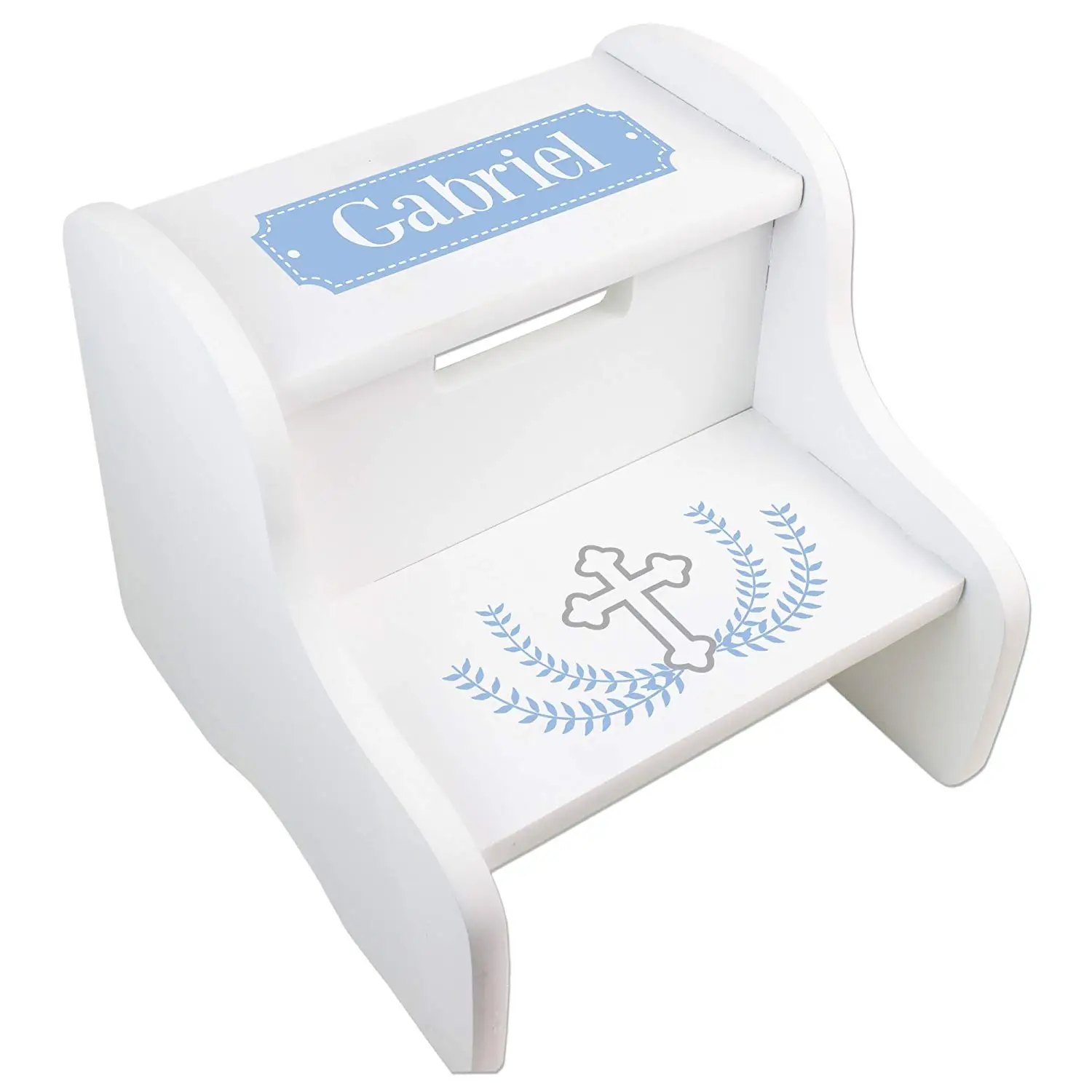 MyBambino Personalized Cross Garland Light blue White Two Step Stool