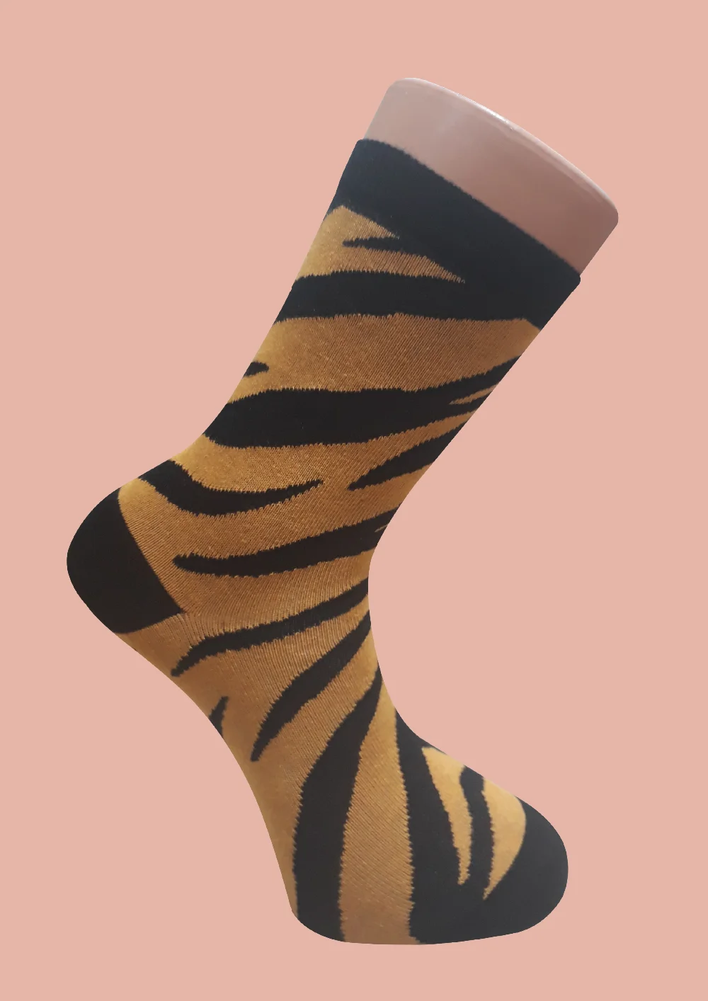 橙色和黑色中性棉针织老虎动物成人袜子