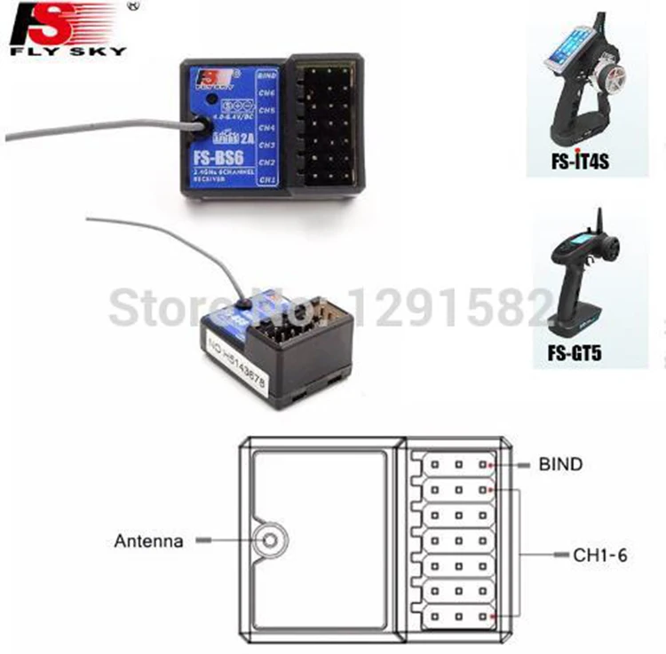 Flysky FS-BS6 BS6 6CH Receiver Fail-Safe For FS-GT5 IT4S Transmitter RC Car Boat 