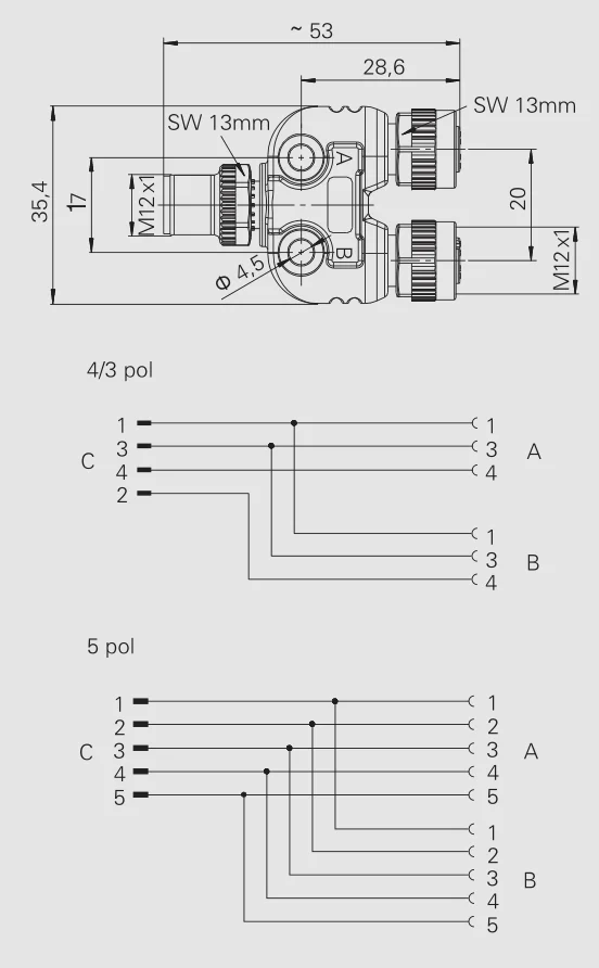 Ip67 Y Type Splitter Male To Female 4pin 3pole Simplify Wiring Ip67