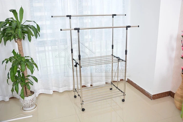 新设计折叠不锈钢双层衣服晾衣架