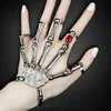 Silver Gun Black Skull Finger Hand Bond Bracelet Goth Skeleton Bones Bangle