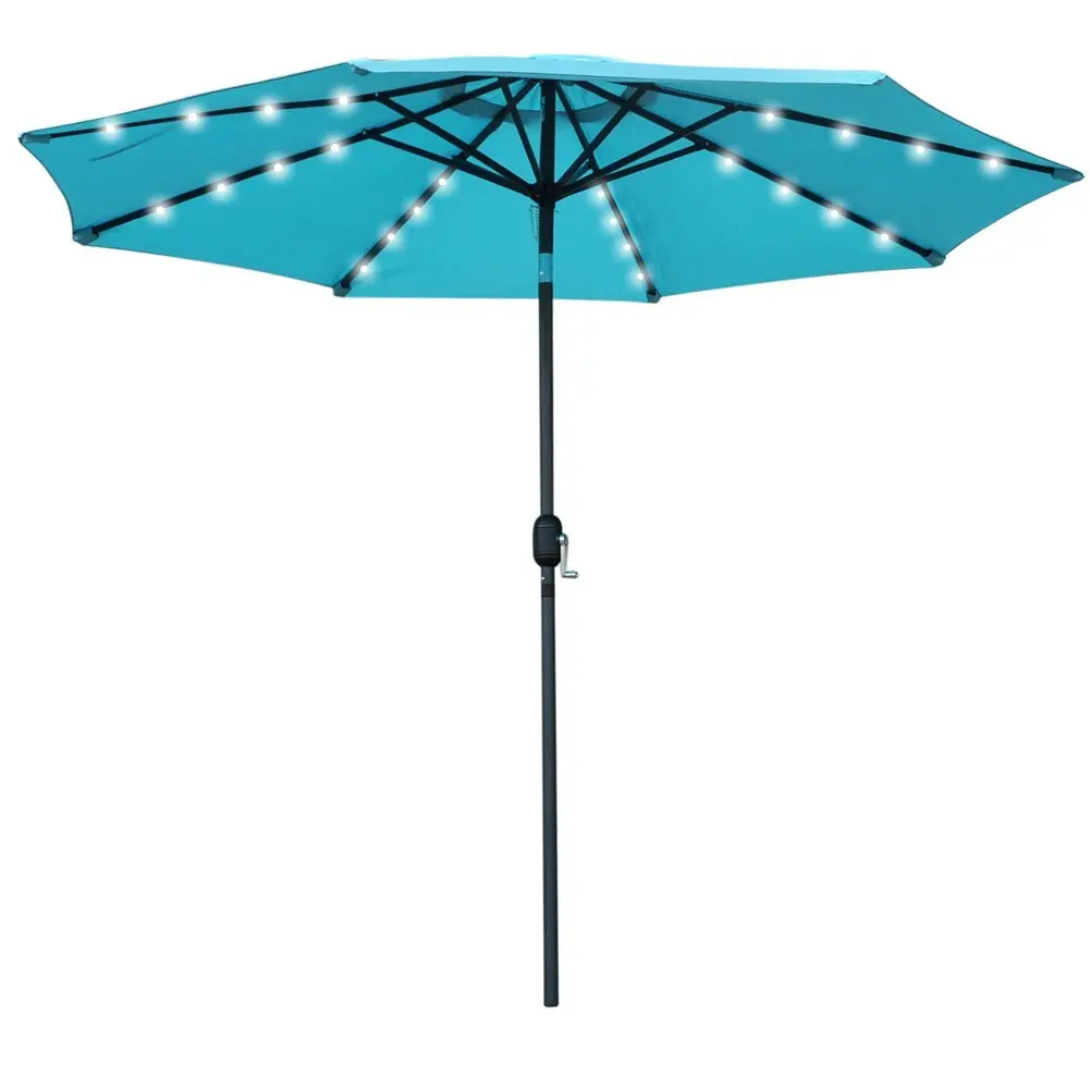 9 Ft Aluminum Solar Patio Umbrella With 32 Led Lights,Fade Resistant