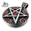 Stainless Steel Pendant Necklace Silver & Red Pentagram