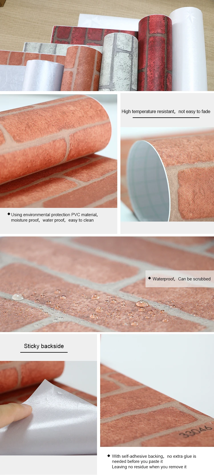 Best Price Semi-rigid Embossed Brick Self-Adhesive PVC wallpaper