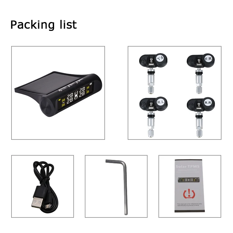 Car tire pressure monitoring system 4 pcs internal type sensor solar power TPMS