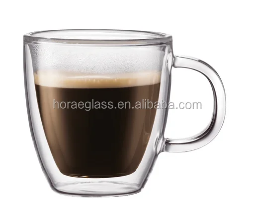 حار بيع زجاج مزدوج الجدار ، أكواب قهوة زجاجية مزدوجة الجدار ، كوب للمشروبات مزدوجة الجدار مع المقاود