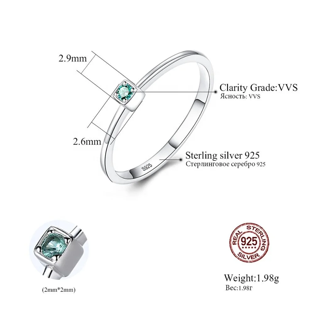 CZCITY Genuine 925 Sterling Silver VVS Green Topaz Wedding Rings for Women Minimalist Thin Circle Gem Rings Jewelry Carving S925