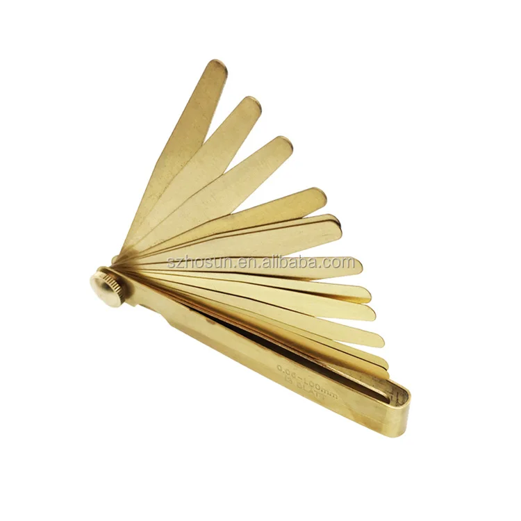 sourcing map Metric Thickness Feeler Gauge 0.05-1mm 13 Blades Brass Measuring Tool for Width Gap
