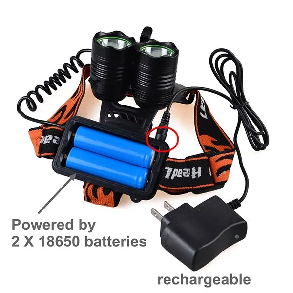 Rechargeable LED Headlamp 2000Lm Zoomable 3 Modes Handsfree Headlamp Waterproof Outdoor Headlamp