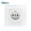 Single Schuko EU 16A 2-Pin AC Wall Power Socket in White Glass Frame & Centre