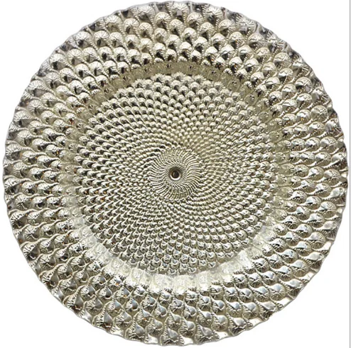 Guangzhou Shenzhen tableware clear glass chargers with gold beaded edge