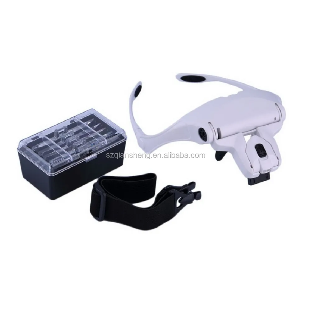 adjustable 5 lens led light headband magnifier glasses