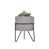 Wholesale miniature Round Gray unglazed Cement Flower Plant Clay Planter pots with black metal stand