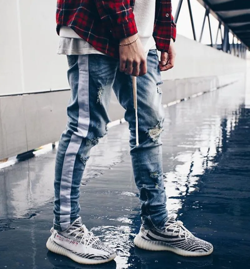 striped ripped jeans mens