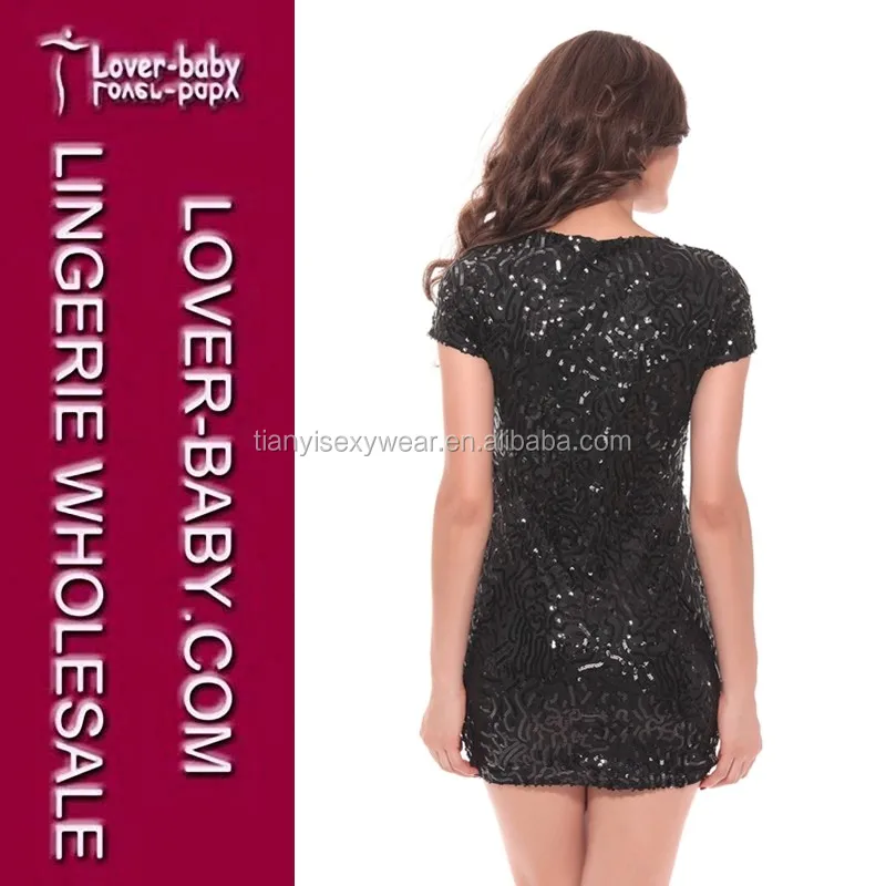 Night Outwear One Piece V Neck Sequin Women Party Dresses Sexy Short Sleeves Black Dress Evening Club Wear Buy Evening Club Wear Party Evening Club Wear Women Party Evening Club Wear Product On