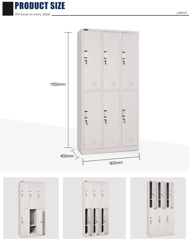 Wholesale Cheap Metal KD structure High Quality steel wardrobe Changing Room Clothes 6 door steel locker storage cabinet