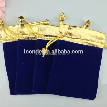 Recycle Gold Top Royal Blue Wedding Favor Velvet Gift Bags For