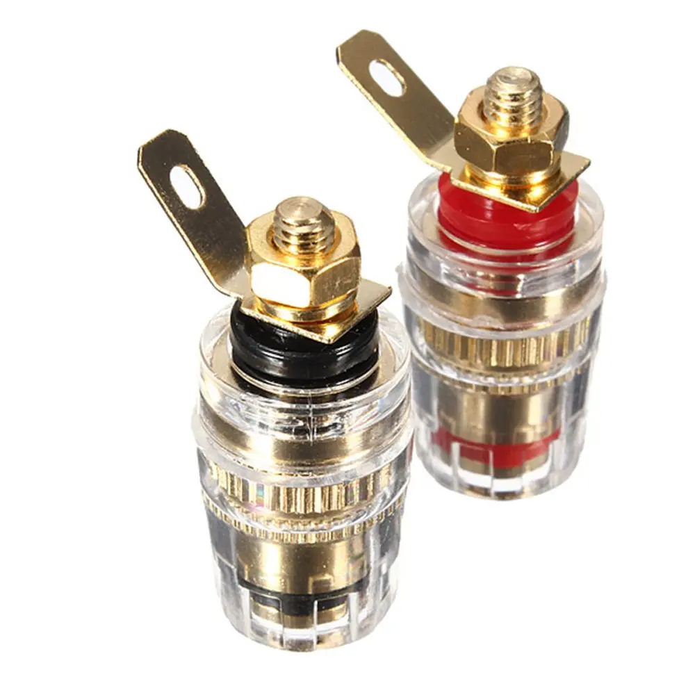 HoGadget 1 Pair 4mm Speaker Amplifier Banana Plug Connector Socket Audio Jack Amplifier Terminal In-Wall Plate Binding Post (1 Red + 1 Black)