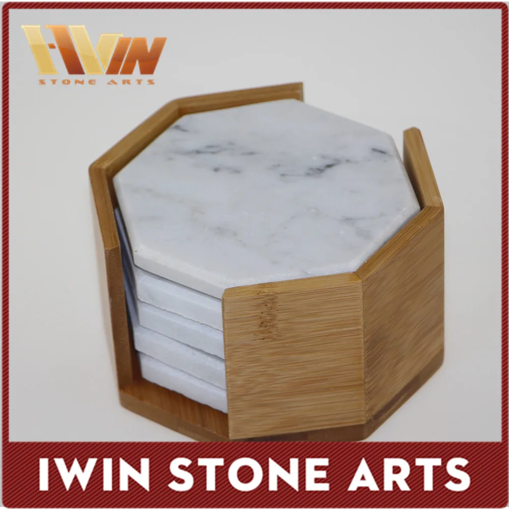White Carrara Marble Stone Coasters With Cork Backing Set Of 4,Hexagon