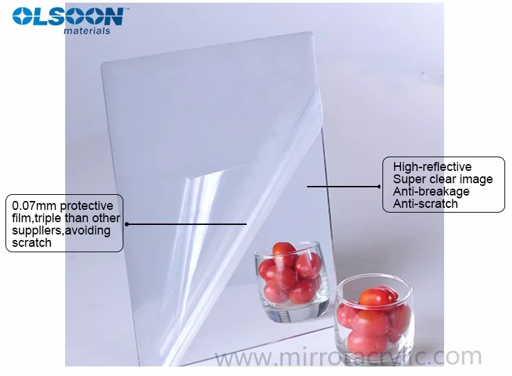 OEM and CNC service Olsoon 1mm to 6mm thick two way double sided acrylic mirror sheet