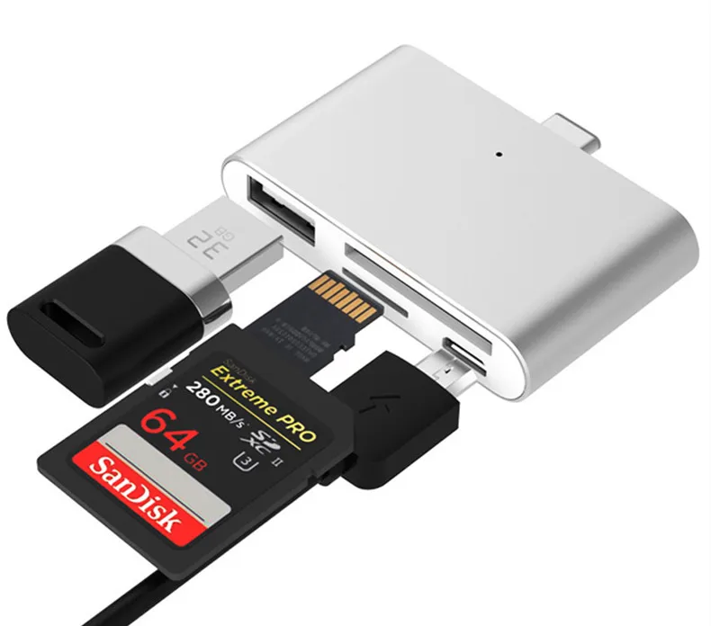 4 in 1 Type C USB 3.1 Card Reader for Apple Macbook for Samsung for Google ChromeBook - ANKUX.COM