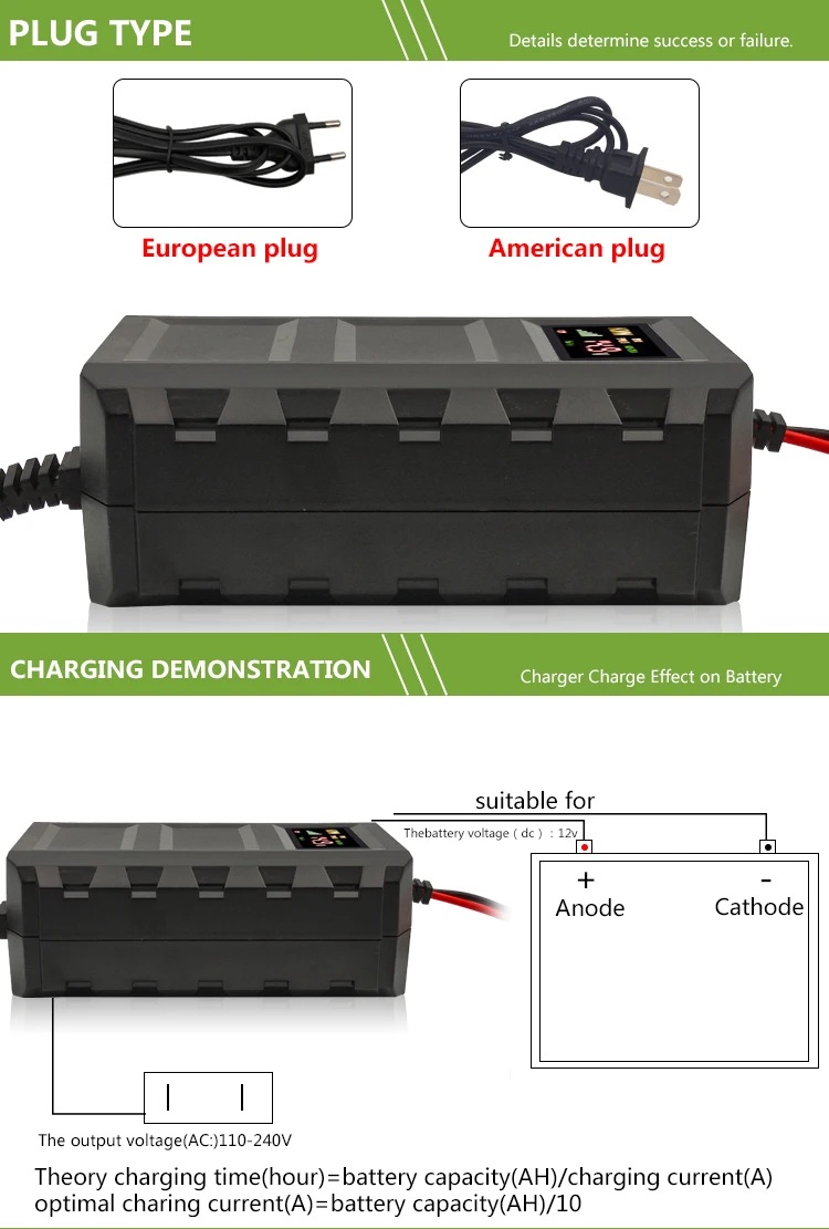 12v Auto Portable Universal 20a Automatic Lead Acid Battery Charger
