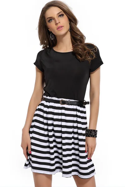 Casual Black And White  Stripe Daily  Wear  Dress  Women Buy 