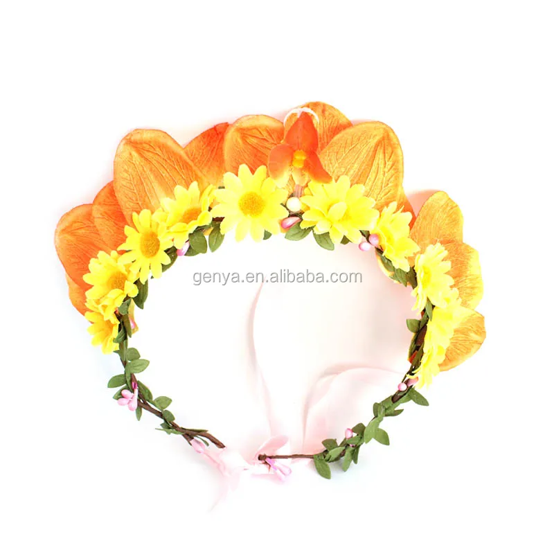 Diadema De Flores Bohemia Natural Hecha A Mano Corona De Pelo De Girasol Naranja Corona India Para Ninas Buy Boho Flor Diadema Corona De Pelo De Girasol Corona India Para Las Ninas Product On Alibaba Com