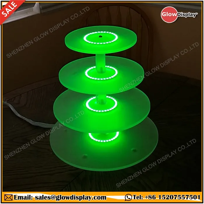 Glowdisplay 4 Tier Edge Lit Square Acrylic Cake Cupcake Stand With Blue