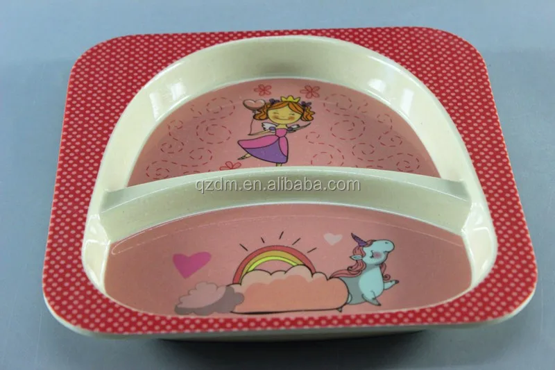 Bamboo Fiber Melamine Square Divided Plate For Children