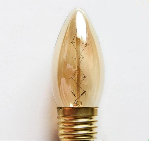 Chandelier 40/60W E14 Vintage Antique Decorative Clear Amber Gold C35 C35T Candle flame tailed Edison bulb