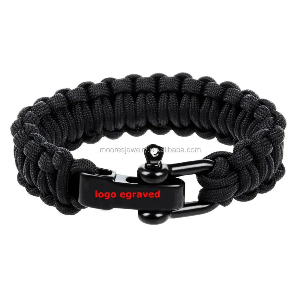 Custom Logo Engraved Metal Buckle Paracord Survival Bracelets,Custom