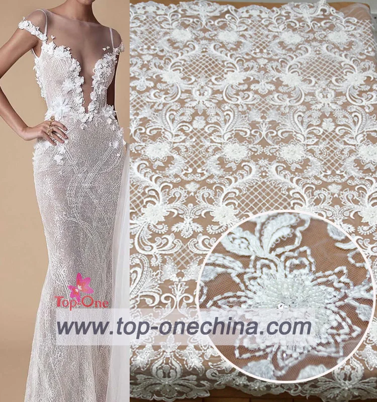 white wedding bridal dress lace 3d beaded dress dubai lace fabric