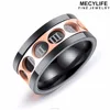 MECYLIFE Two Tones Rose Gold Black Roman Numerals Titanium Steel Spinner Ring
