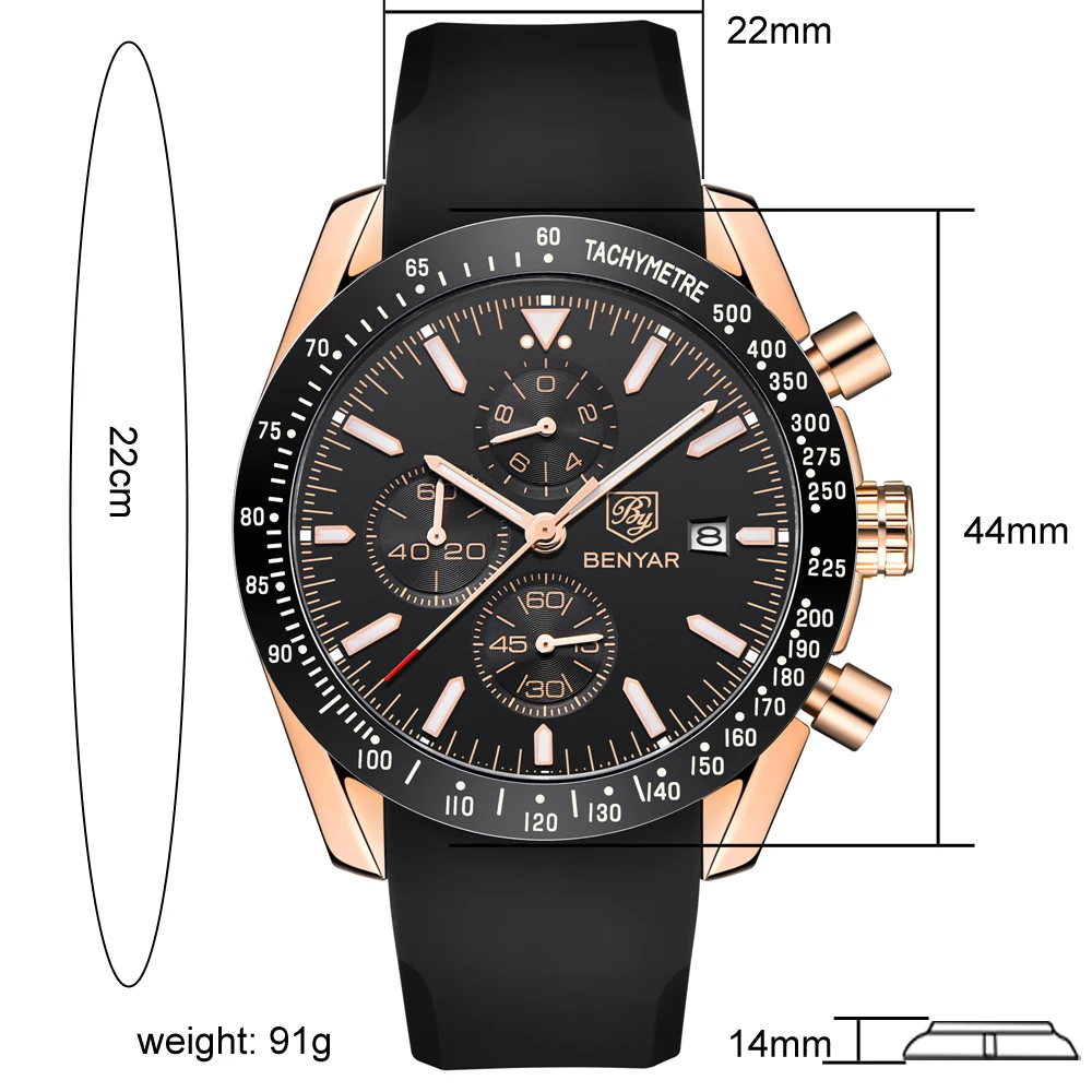 BENYAR 5140 Men Quartz Watches Silicone Band Wristwatch